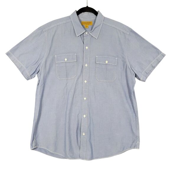 STAPLEFORD Blue Cotton Chambray Short Sleeve Double Pocket Button Shirt SIZE XL - Picture 1 of 12